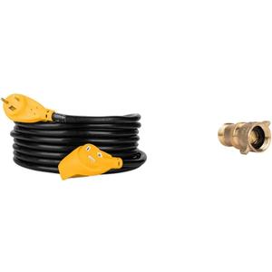 Camco PowerGrip 30-Amp Camper/RV Extension Cord + Camco Camper/RV Water Pressure Regulator Bundle