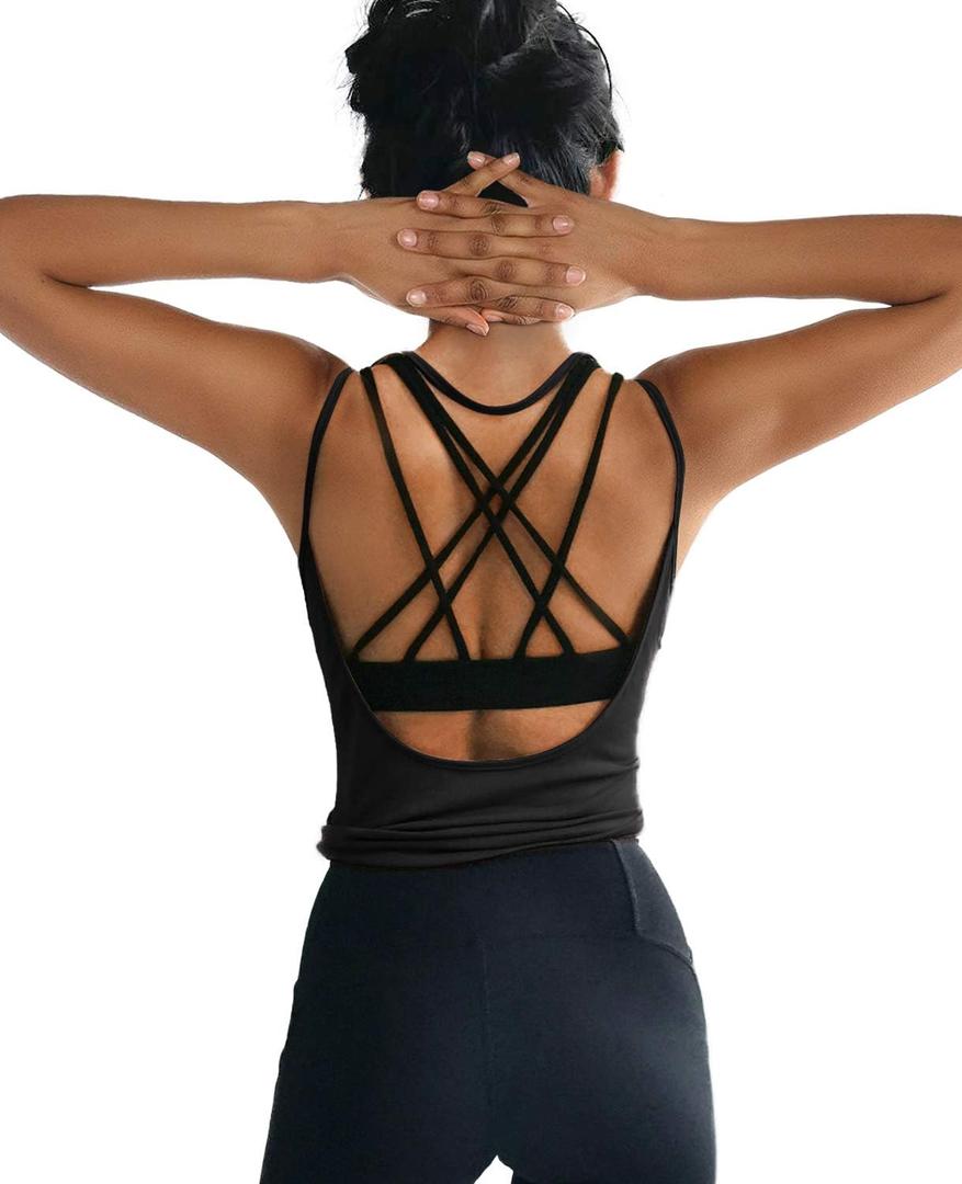 OYANUS Womens Summer Workout Tops Sexy Backless Yoga Shirts Open Back Activewear Running Sports Gym Tank Tops (Black, M)