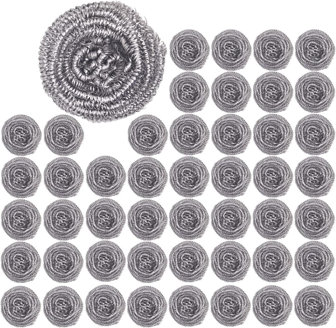48 Pack Stainless Steel Scourers Sponges by XXJXING,Steel Wool scrubbers for stoves, pots, Cooker Hoods, etc. That are Difficult to Clean (48 Pack-10 Gram)