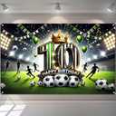 BlissYard Happy 10th Birthday Banner Soccer Backdrop 84x60 Inch Football Stadium Party Decrations Background Decoration Football 10th Anniversary for Boys Kids Photo Booth Party Supplies