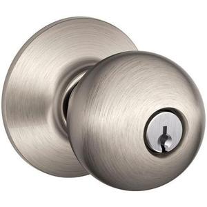 SCHLAGE F51A ORB 619 Orbit Knob Keyed Entry Lock, Satin Nickel