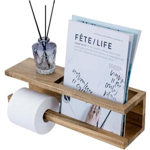 MyGift Wall Mounted Premium Acacia Wood Toilet Paper Holder with Magazine Rack  Stylish Bathroom Organizer, Durable & Functional (Large)