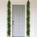 2Pcs 9FT Christmas Norfolk Pine Garland, Realistic Artificial Pine Garland, Real Touch Faux Greenery Christmas Garland for Table, Mantle, Winter Holiday Christmas Decorations Indoor Outdoor