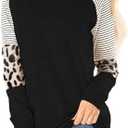 Leopard Print Tops for Women Long Sleeve Crew Neck Patchwork T Shirt Blouse L