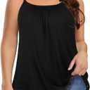 Women's Cami with Built in Bra Cup Casual Flowy Swing Pleated Tank Top with Adjustable Strap, XL, Black