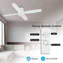 WINGBO 52" Flush Mount DC Ceiling Fan without Lights, 4 Reversible Blades, Ultra Quiet 6-Speed DC Motor, Hugger Low Profile Indoor Ceiling Fan No Lights, White Finish