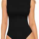 MANGOPOP Women's Mock Turtle Neck Sleeveless Long Sleeve Tops Bodysuit Jumpsuit (01 Black)