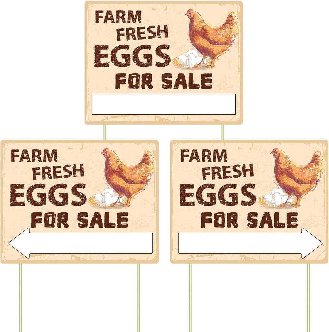 Lesnala 3pcs Double Sided Farm Fresh Eggs Sign Corrugated Plastic Mark with 6 Stakes for Indoor Outdoor Yard Business Supplies Home Decor 14.37 X 11.22inch