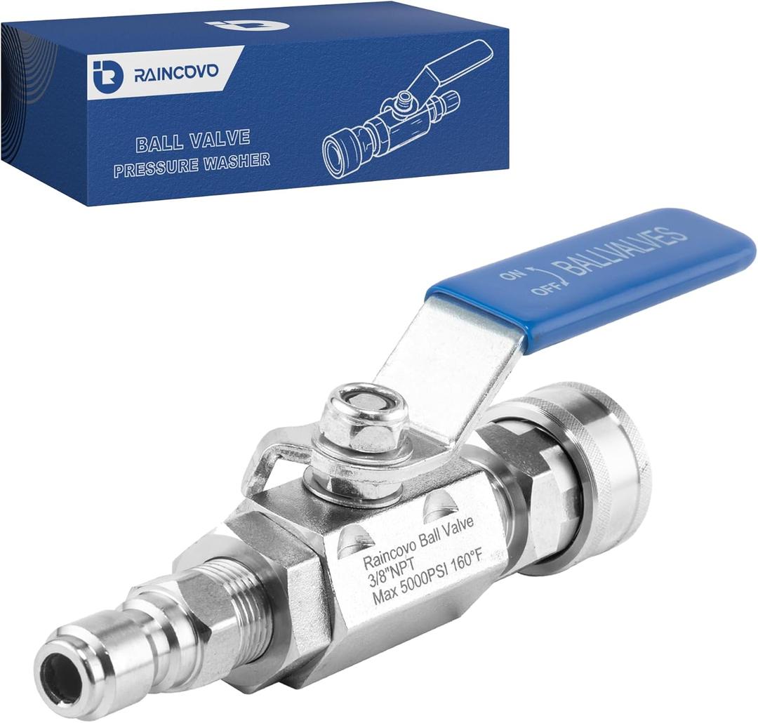 Ball Valve Pressure Washer for Hot Water, Stainless Steel, 3/8 Quick Connect Shut Off Valve for High Power Washer Gun and Hose, 5000 PSI
