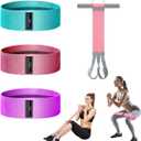 Resistance Band Set: 120LBS Fabric Pedal Resistance Band & 3 Levels Hip Bands for Home Gym, Strength Training, Physical Therapy (Pink suit)