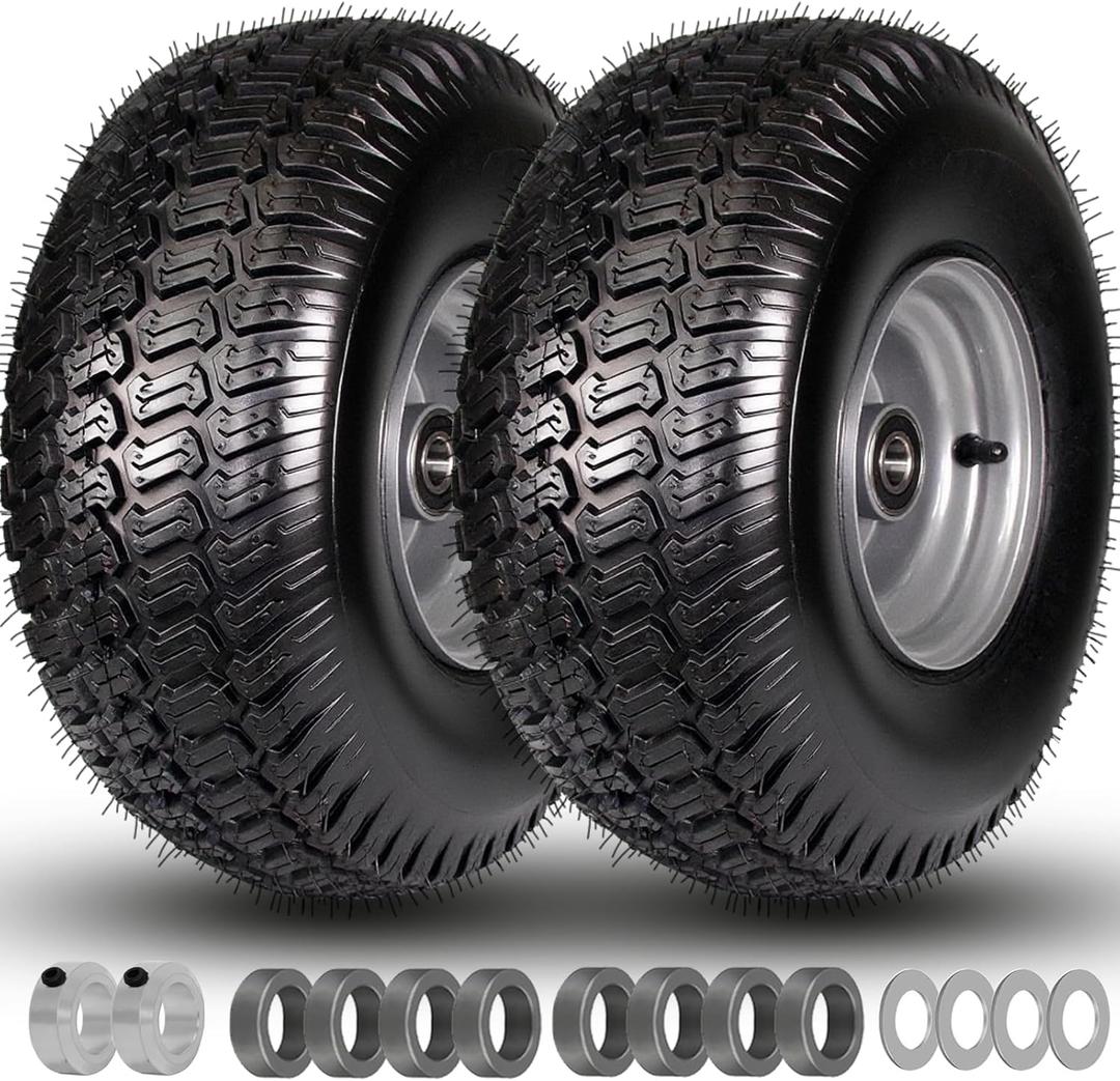 15x6.00-6 Lawn Mower Tires, 15x6-6 Tire and Wheel, 3" Centered Hub, 3/4" Bearings, 4 Ply Tubeless, Riding Lawn Mower and Tractor Front Tires, Compatible with Craftsman John Deere, 570lbs Capacity