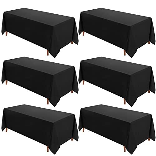 VidaFete Table Cloth 90 * 132inch 6 Pack Rectangle Tablecloth Polyester, Stain Wrinkle Resistant Polyester Dining Table Cover for Kitchen Dinning Party Wedding Rectangular Tabletop Decoration(Black)