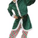 ReneeCho Men Santa Candy Elf Christmas Costume, Long Coat, Large Green