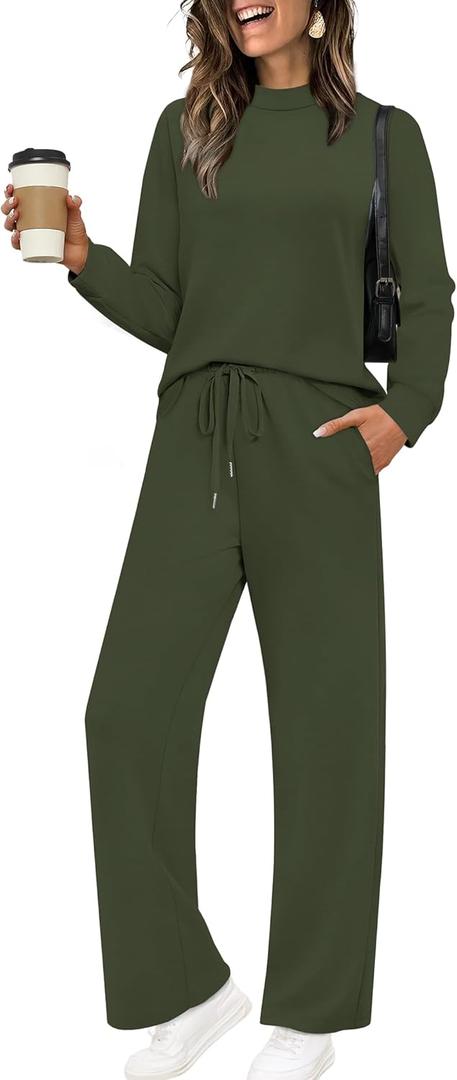 Sampeel Two Piece Sets for Women Mock Neck Matching Sets Loungewear Fall Clothes Travel Outfits Fashion 2025 XS-2XL (Small, 03-green)