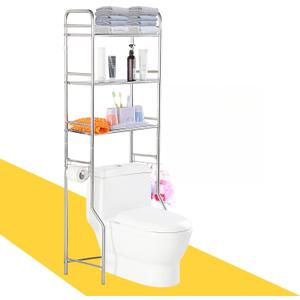 susunnus Over The Toilet Storage 3 Tier S,Bathroom Shelves Over Toilet,Freestanding Space Saver with Toilet Paper Holder,Stainless Steel,Pragmatic, Sturdy,Waterproof,Silver