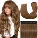 S-noilite One Piece Clip in Human Hair Extensions 5 Clips 3/4 Full Head Clip on Remy Hair Extension For Women Lighter One-Piece Design Adding Hair Volume 16Inch 45g Light Brown