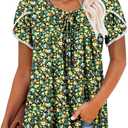 BETTE BOUTIK Womens Summer Tops Pleated Corded Short Sleeve Tunic Shirts Crewneck Blouses Tops S-3XL (XL)