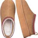 FITORY Women's Platform Slippers, Suede Ankle Boots with Fleece-lined for Indoor Outdoors Size 9