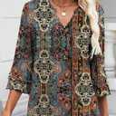 IEEILULU 3/4 Length Sleeve Womens Tops V Neck Tunics Ruffle Sleeve Tops Blouses for Women Dressy Casual (S)