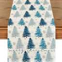 Artoid Mode Xmas Trees Snowflake Christmas Table Runner, Seasonal Winter Blue Kitchen Dining Table Decoration for Home Party Decor 13x72 Inch