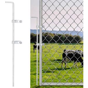 Gate Drop Rod for Chain Link Fence, 32" x 1-5/8" Heavy Duty Cane Bolt Galvanized Steel Hardware Ground Latch for Single or Double Gate in Yard, Garden, Farm (1 Pack)