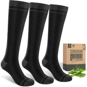 SONORAN Bamboo Viscose Compression Socks for Women & Men (3 Pairs) 15-20 mmHg Knee High Support for Nurses, Travel, Pregnant L/XLBlack