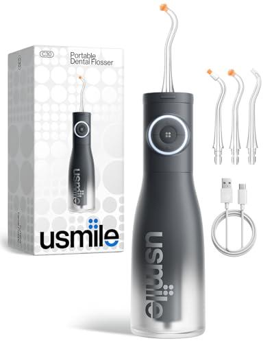 usmile C30 Cordless Water Flosser, 300ml Large Tank, 5 Pressure Levels Deep Clean, S-Shaped Nozzles for Braces & Sensitive Gums, USB-C Rechargeable, IPX7 Waterproof, Portable Travel & Home Use(Black)