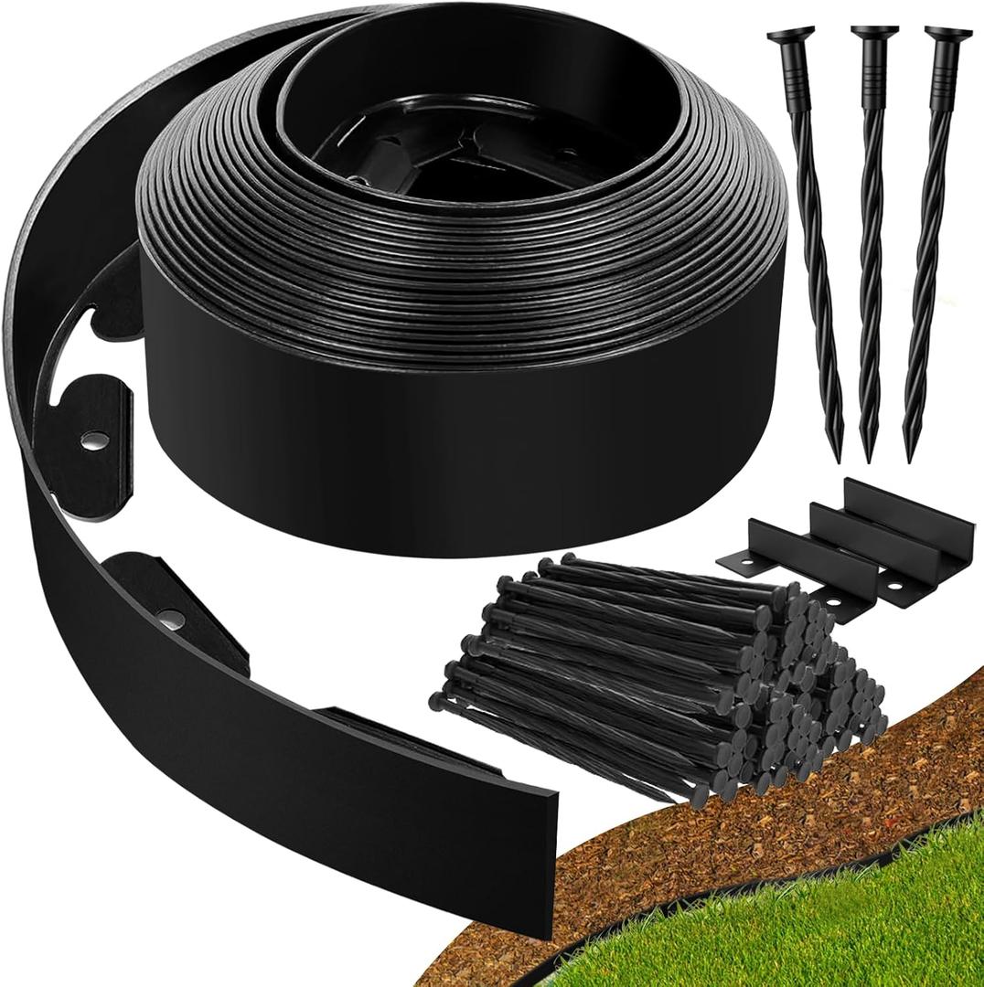 Landscape Edging Border- 40FT 4IN Tall Garden Edging Border with 40 Stakes, No Dig Lawn Edging for Landscaping for Garden Bed, Yard, Thickened Top Edge (0.15) Flower Bed Border Edging for Outdoor (BLACK)