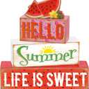 4 Pcs Summer Wooden Tiered Tray Decor Farmhouse Rustic Table Decor Books Stack Block Signs for Table & Home Office Decorations(Watermelon Style)