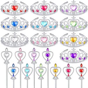 Civaner 20 Pcs Princess Dress up Accessories Tiaras Crown Set with Princess Crowns and Wands for Little Girls Kids Play Jewelry