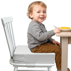 Toddler Booster Seat for Dining Table  PU Washable Cushion with Double Safe Straps, Non-Slip Bottom, Portable Travel Booster Seat for Toddlers (Grey)