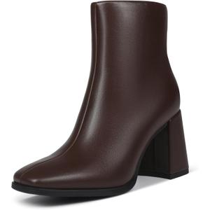 Womens Square Toe Ankle Boots Chunky Heel Causual Comfort Ankle Booties Dress Boots for Women (7.5, Brown)