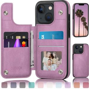 DJDUCK Designed for iPhone 14 Case Wallet with Card Holder, [Magnetic Clasp Cover] [RFID Blocking Leather Protection] Shockproof Women Men Cases 6.1 Inch for Apple 14 Light Purple