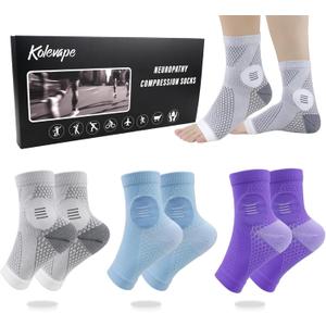 3Pairs Neuropathy Socks for Women and Men, Toeless Compression Socks for Neuropathy Pain Relief, Open Toe Foot Compression Sleeves for Plantar Fasciitis, Arch Support and Ankle Support (Large, Mixed(3pcs))
