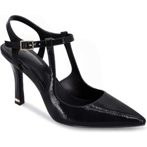 Coutgo Womens High Heels Pointed Toe Ankle Strap Pumps Patent Leather Sexy Stiletto Office Wedding Dress Shoes, Black, Size 8