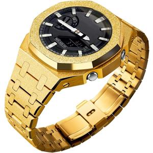 Ga2100 Watch Strap Case Mod Kit Parts,Smooth Steel Metal Frosted Surface Bezel Ring Replacement Accessories Mods Compatible With Casioak G shock GA-2100/GA-2110