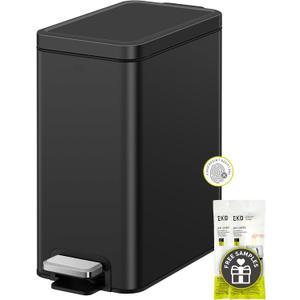 EKO Small Bathroom Trash Can with Lid Soft Close, Step Pedal, 10 Liter / 2.6 Gallon Stainless Steel Garbage Can with Removable Inner Bucket, Anti-Fingerprint Finish (Matte Black)