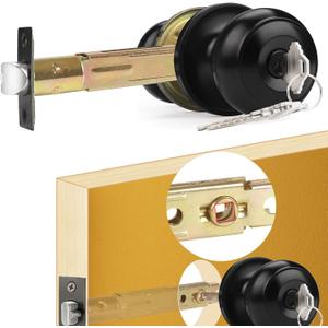 5" Backset Entry Door Latch with Keyed Diff. Knobset, 19/64" (7.6mm) Square Interface with Square Corner Faceplate, Non-Handed, Matte Black