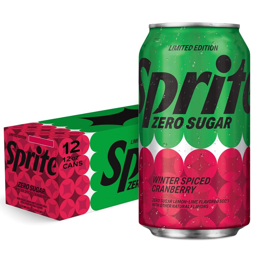 Sprite Winter Spiced Cranberry Zero Sugar Soda Pop, 12 fl oz, 12 Pack, BB: FEB022026