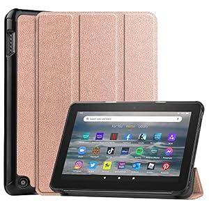 SZLONKOU Tablet Cover for Amazon Kindle Fire HD7 12th Generation P8AT8Z (2022 Release), Ultra Slim Folio Stand Lightweight Leather Case for Amazon Kindle Fire HD 7 Gen 12th 7" (KST-Rose Gold)