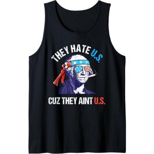 They Hate Us Cuz They Ain't Us Funny 4th of July Tank Top (Small, Black)