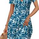 MSBASIC Womens Summer Wrap V Neck Casual Dresses Floral Short Sleeve A-Line Midi Sundress (L)