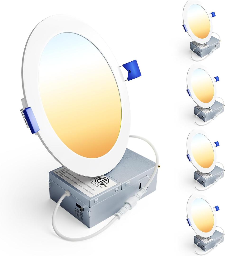 Ensenior 4 Pack 6 Inch LED Recessed Light, Dimmable, 2700K-5000K 5CCT, 1200LM High Brightness, 12W 120V, Damp Rated, Ultra-Thin Canless Wafer Ceiling Light - ETL & FCC & IC
