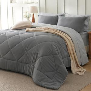 Bedsure Queen Comforter Set - 7 Pieces Reversible Grey Bedding, Queen Size Bed Set for All Seasons, Bed in a Bag with Down Alternative Comforter, Sheets, Pillowcases & Shams