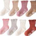 8 Pairs Girls Frilly socks toddler Ruffle Socks Baby Grip Socks