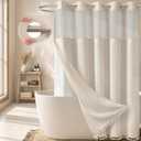 BTTN Ringless Boho Shower Curtain with Snap in Liner, Vintage Linen Fabric Waterproof Bathroom Shower Curtains with Tassel, Farmhouse Striped Shower Curtain Set, Mesh Top Window, 72x75, Beige/Cream