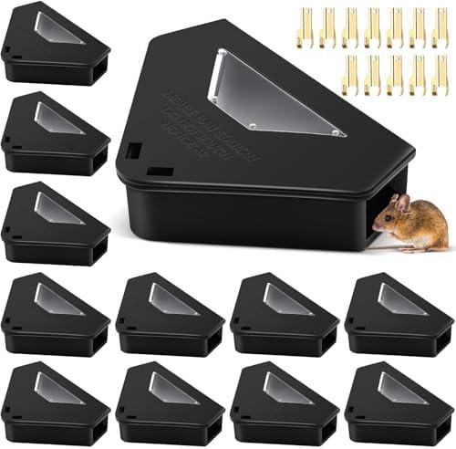 Qualirey 12 Pcs Mouse Bait Station with Key Required Mouse Stations Mice Traps Bait Boxes Mice Station for Small Mice Indoor Outdoor, Keeps Children Safe, Bait Not Included