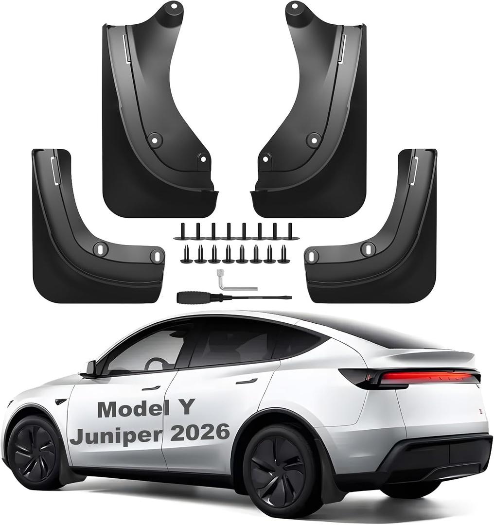 2026 Mud Flaps for Tesla Model Y Juniper Accessories Front and Rear ABS Mud Guards Set of 4, Includes All Hardware Installation Tools Accessories (Model Y Juniper 2025+)