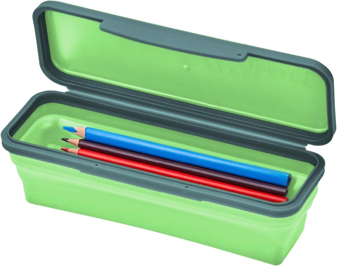 LockerMate by Bostitch Small Flexi Storage Box with Lid, Collapsible Pencil Case Design for Craft and School Supplies, Green