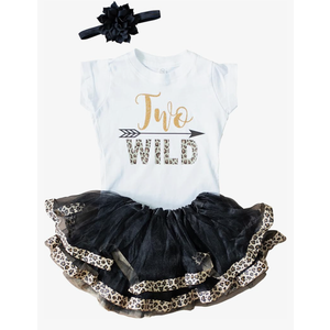 Luke and Lulu Two Wild 2nd Birthday Outfit for Girls – White Shirt with Black and Gold Skirt Dress – Cute Shirts for Toddlers Size 2T